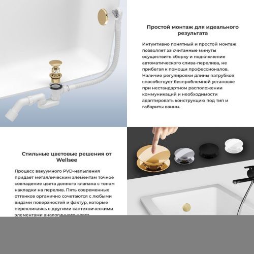 Слив-перелив для ванны Wellsee Useful Extras 231915000 золото - фото 5
