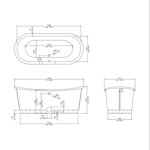 Ванна чугунная Devon Devon Ambra NAAMBRA 182х81 отдельностоящая овальная с ножками - фото 2