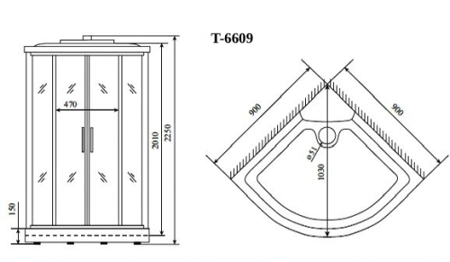 Душевая кабина Timo Standart T-6609SF 90х90 четверть круга с крышей ориентация универсальная - фото 2