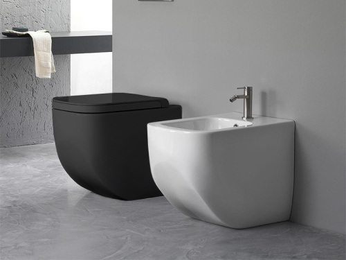 Чаша унитаза приставная Hatria NEXT A0Y3AY02 цвет черный матовый без сиденья безободковая душевой смыв - фото 2