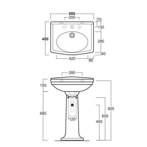 Раковина из санфаянса Simas Londra LO914bi*1 58х45 подвесная цвет белый 1 отверстие под смеситель - фото 2