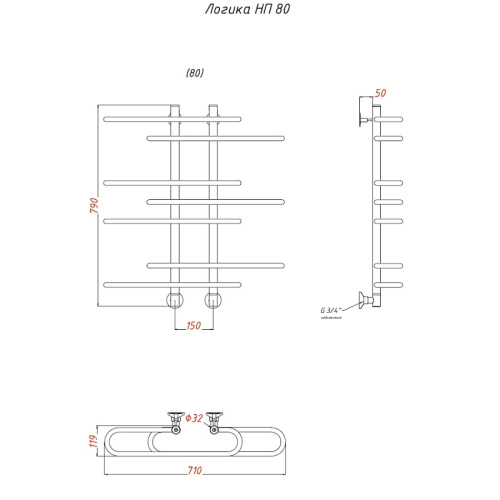 Полотенцесушитель Тругор Логика Логика/нп8060 63х80 водяной хром - фото 2