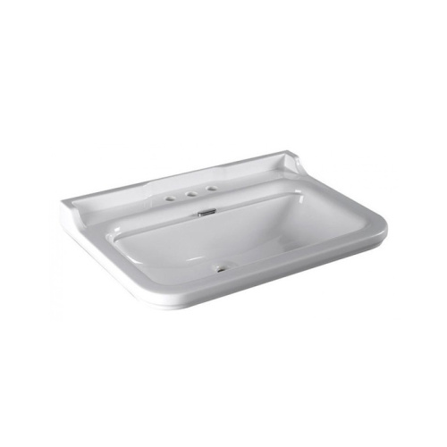 Раковина из сантехнического фарфора Kerasan Waldorf 4141K1bi/cr*3 80х55 подвесная цвет белый/хром 3 отверстия под смеситель