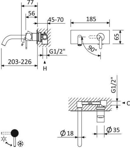 Смеситель для раковины Cezares LEAF LEAF-BLI1-L-01-W0 встраиваемый в стену хром - фото 4
