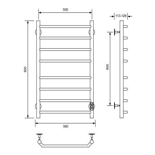 Полотенцесушитель Veconi Cantu-A C8050B-A 50х80 электрический черный - фото 2