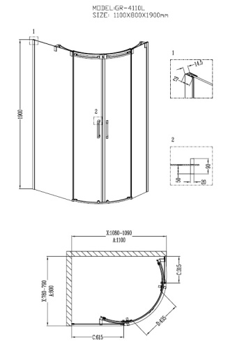 Душевой уголок Grossman Galaxy GR-4110L 110х80 стекло прозрачное профиль хром глянцевый без поддона - фото 3