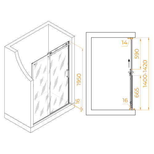 Душевая дверь RGW Tornado 02071414-14 140х195 стекло прозрачное профиль черный - фото 2