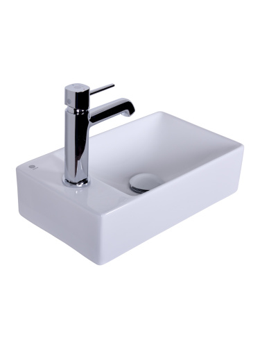 Раковина из сантехнического фарфора Orange B05-375RW 38х22 подвесная цвет белый глянцевый 1 отверстие под смеситель - фото 4