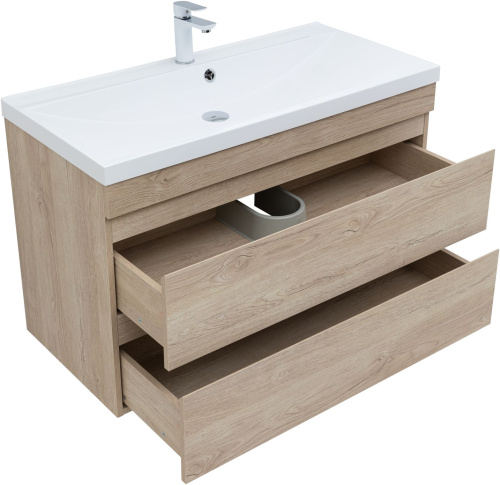 Тумба под раковину Aquanet Нота NEW 00334200 99х47х61 подвесная цвет светлое дерево - фото 3