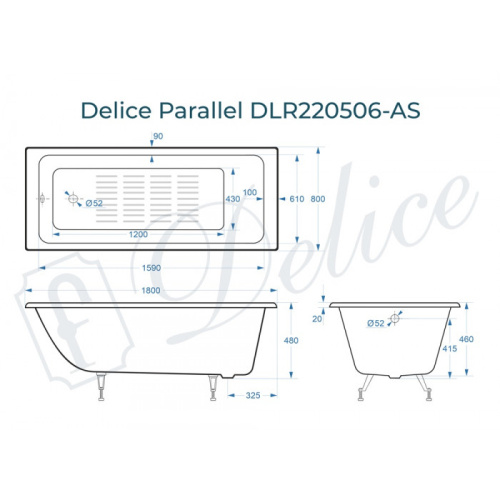 Ванна чугунная Delice Parallel DLR220506-AS 180х80 пристенная прямоугольная без ножек с антискользящим покрытием - фото 2