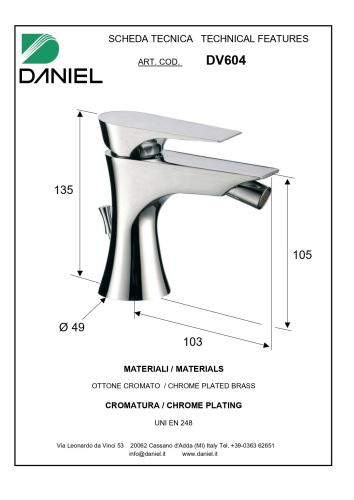 Смеситель Daniel Diva DV604-CR на биде хром - фото 2