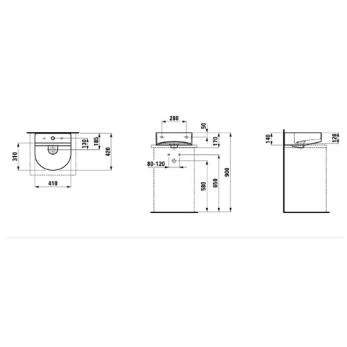 Раковина керамическая Laufen Sonar 41 см 8.1634.1.400.104.1 подвесная цвет белый 1 отверстие под смеситель - фото 2