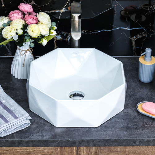 Раковина из сантехнического фарфора Melana 78347-805 42х42 накладная цвет белый без отверстий под смеситель - фото 3