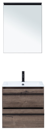 Комплект мебели: тумба с раковиной + зеркало Aquanet Lino 00271952 60x50x138 подвесной цвет темное дерево - фото 4