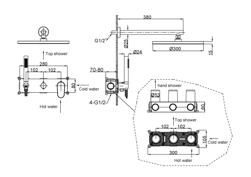 Душевая система Boheme Spectre 454-MG встраиваемая цвет золото матовое - фото 2