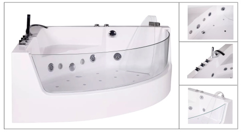 Ванна акриловая гидромассажная Cerutti SPA C-401A 150х150 угловая четверть круга с ножками - фото 4