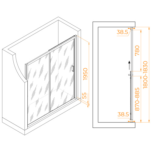 Душевая дверь RGW Passage 350801618-11 180х195 стекло прозрачное профиль хром глянцевый - фото 3