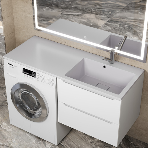 Раковина кварцевая Uperwood Cosmos Quartz RCosmos120RJ 120х48 над стиральной машиной цвет белый - фото 2