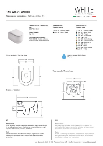 Унитаз подвесной White Ceramic Tao W1080301 белый глянцевый с сиденьем микролифт безободковый - фото 5