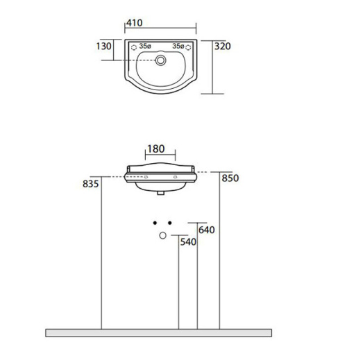 Раковина из сантехнического фарфора Kerasan Retro 103301*1 dx 41х32 подвесная цвет белый 1 отверстие под смеситель - фото 2
