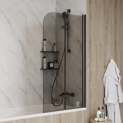 Шторка на ванну Teymi Anni T00278 80х140 стекло тонированное профиль черный ориентация универсальная - фото 4