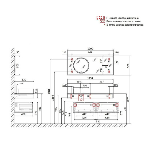 Тумба под раковину Jorno MODULARE Mdlr.01.60/P/A/JR 60х49х27 подвесная цвет антрацит - фото 4