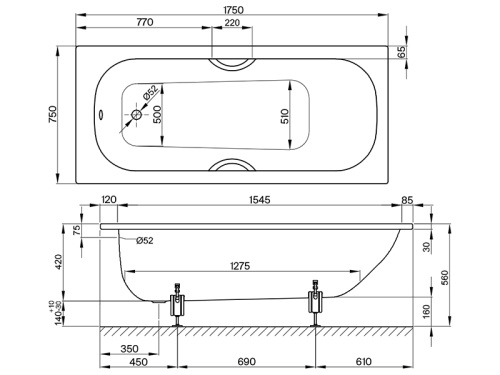 Ванна стальная Bette Form 2949-000 AD 175х75 встраиваемая прямоугольная без ножек - фото 3