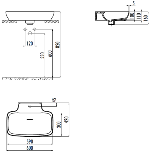 Раковина из сантехнического фарфора Creavit Ruby RB061-00MB42E-0000 60х40 накладная цвет белый - фото 2
