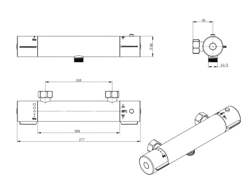 Смеситель для ванны AQG SIGMA 03SIG300CR настенный хром - фото 2