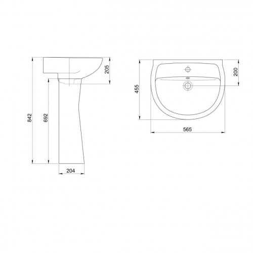 Раковина из сантехнического фарфора Santeri Версия 131115S0011B0 46х57 подвесная цвет белый 1 отверстие под смеситель - фото 5