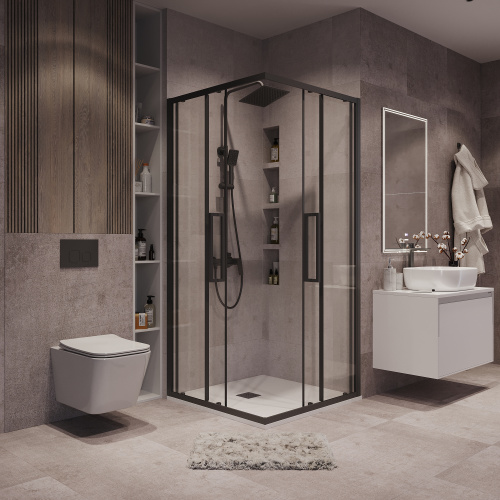 Душевой уголок Grossman Cosmo 300.K33.02.1010.21.00 100х100 стекло прозрачное профиль черный матовый без поддона - фото 3