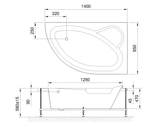 Ванна акриловая гидромассажная Royal Bath ALPINE RB819103DL-R 140х95 пристенная асимметричная с каркасом - фото 2