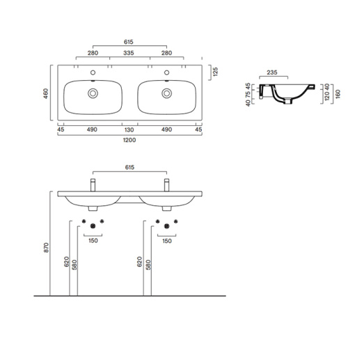 Раковина керамическая Catalano Alvea 120 см 621220001 подвесная цвет белый без отверстий под смеситель - фото 2