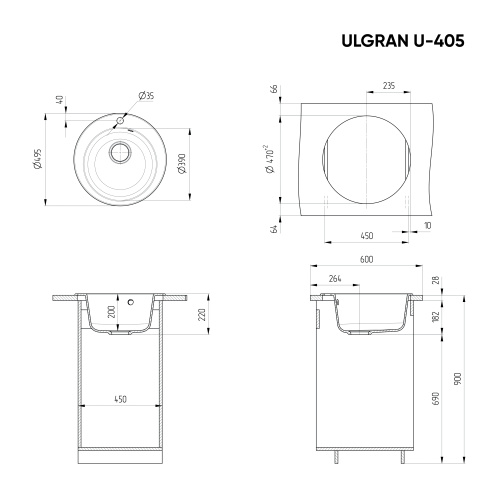 Кухонная мойка Ulgran Classic U-405-308 50х50 цвет черный - фото 2