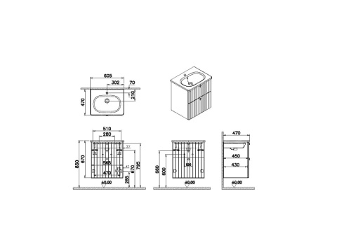Тумба с раковиной Vitra Root Groove 69417 60х47х67 подвесная цвет серый матовый - фото 3