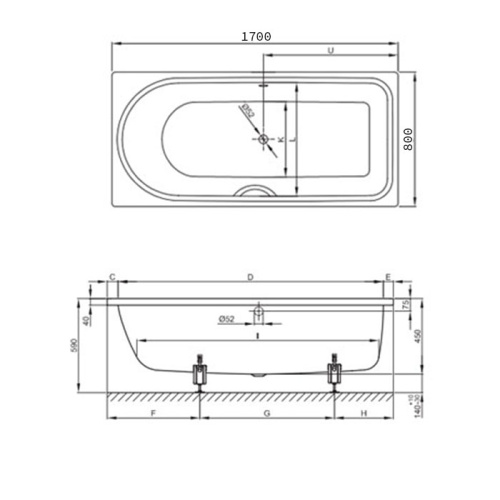Ванна стальная Bette Ocean 8865-000 170х80 встраиваемая прямоугольная без ножек - фото 2