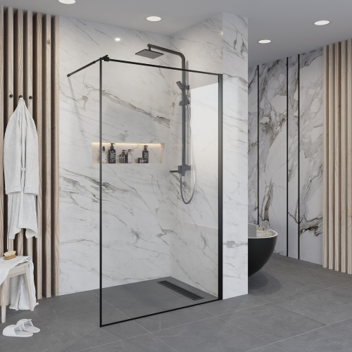 Душевая перегородка Niagara Nova NG-687-10BLACK 100х195 стекло прозрачное с рисунком профиль черный - фото 2