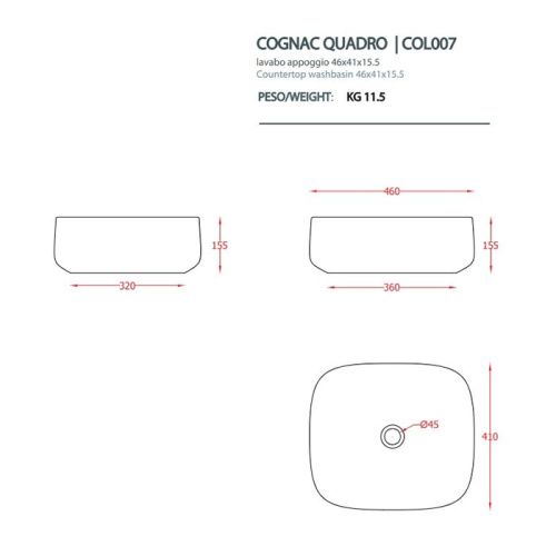Раковина керамическая Artceram COGNAC COL007 01 00 50х40 накладная цвет белый без отверстий под смеситель - фото 2