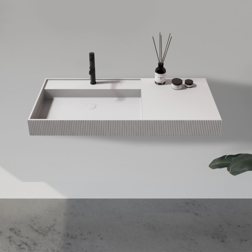 Раковина из искусственного камня Abber STEIN AS2628 120х48 подвесная цвет белый матовый без отверстий под смеситель - фото 3