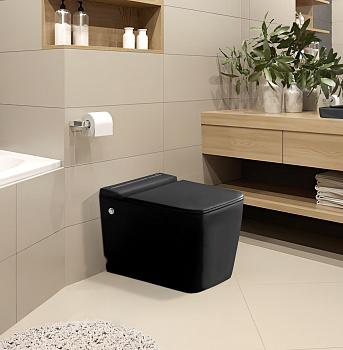 Унитаз приставной Cerutti SPA CT10197 черный матовый с сиденьем микролифт безободковый импульсный смыв