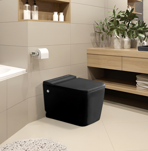 Унитаз приставной Cerutti SPA CT10197 черный матовый с сиденьем микролифт безободковый импульсный смыв