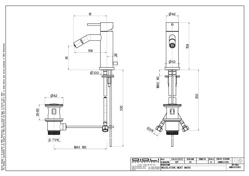 Смеситель Oioli Micro MIBS005RO/C97 на биде сталь оружейная - фото 2