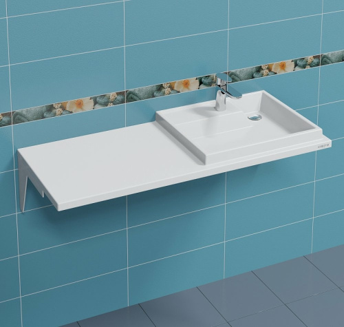 Раковина из искусственного камня СанТа Юпитер 900125 121х50 над стиральной машиной цвет белый - фото 2