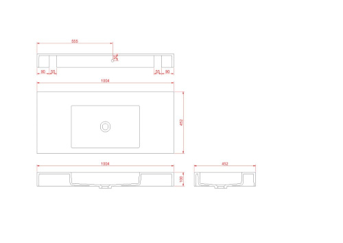 Раковина из искусственного камня Armadi Art Flat 888-100 100х45 подвесная цвет белый без отверстий под смеситель - фото 2