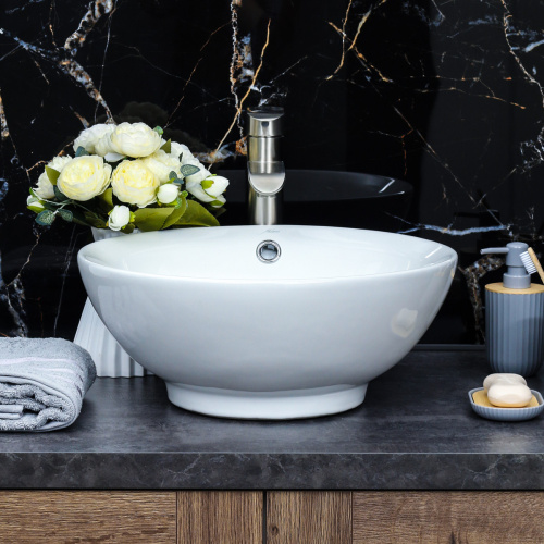 Раковина из сантехнического фарфора Melana 320302-805 42х42 накладная цвет белый без отверстий под смеситель - фото 4