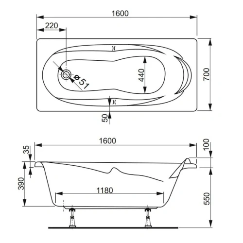 Ванна акриловая Vagnerplast Kleopatra VPBA167KLE2X-04 160х70 пристенная прямоугольная без каркаса - фото 2