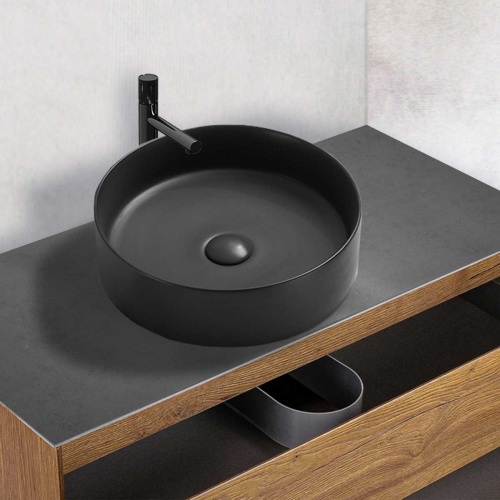 Раковина из сантехнического фарфора Vincea VBS-216MB 39х39 накладная цвет черный матовый без отверстий под смеситель - фото 4