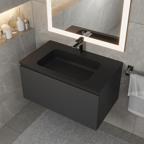 Раковина из искусственного камня Uperwood Lagoon Quartz 297000016 80х48 полувстраиваемая цвет черный - фото 4