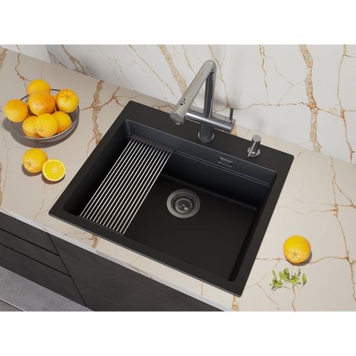 Кухонная мойка Grandex Aqua 500504 60х51 цвет черный поверхность матовая - фото 5