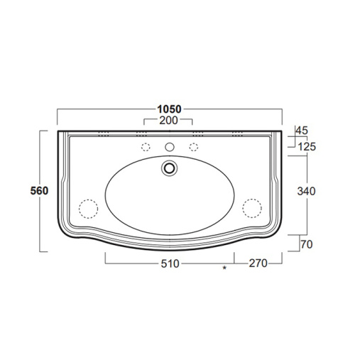 Раковина керамическая Simas ARCADE 105 см AR874bi*3 подвесная цвет белый 3 отверстия под смеситель - фото 2